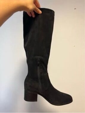 Tall Black Suede Knee-High Block Heel Boot